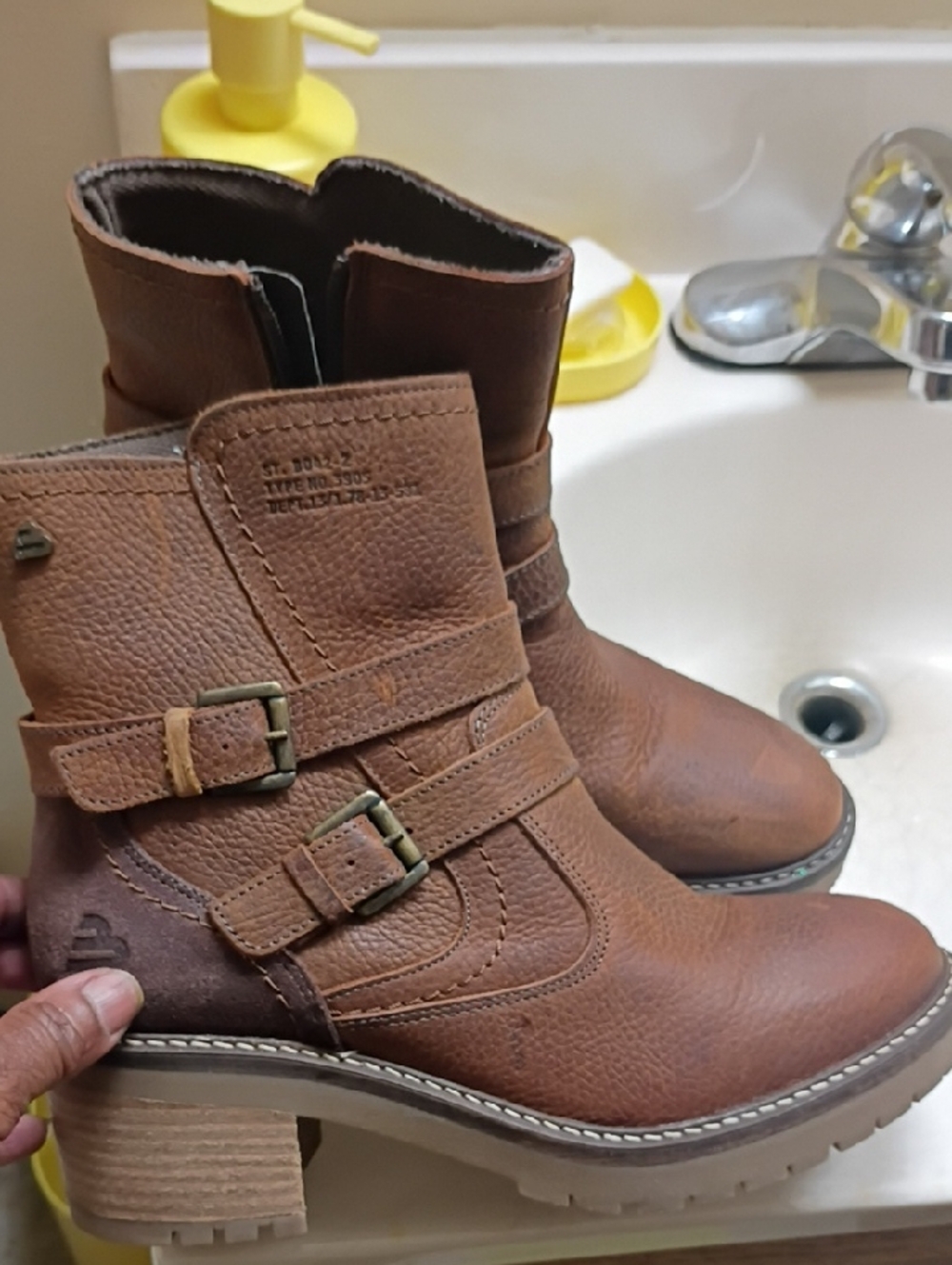Women's Tan Buckle Strap Combat Boots